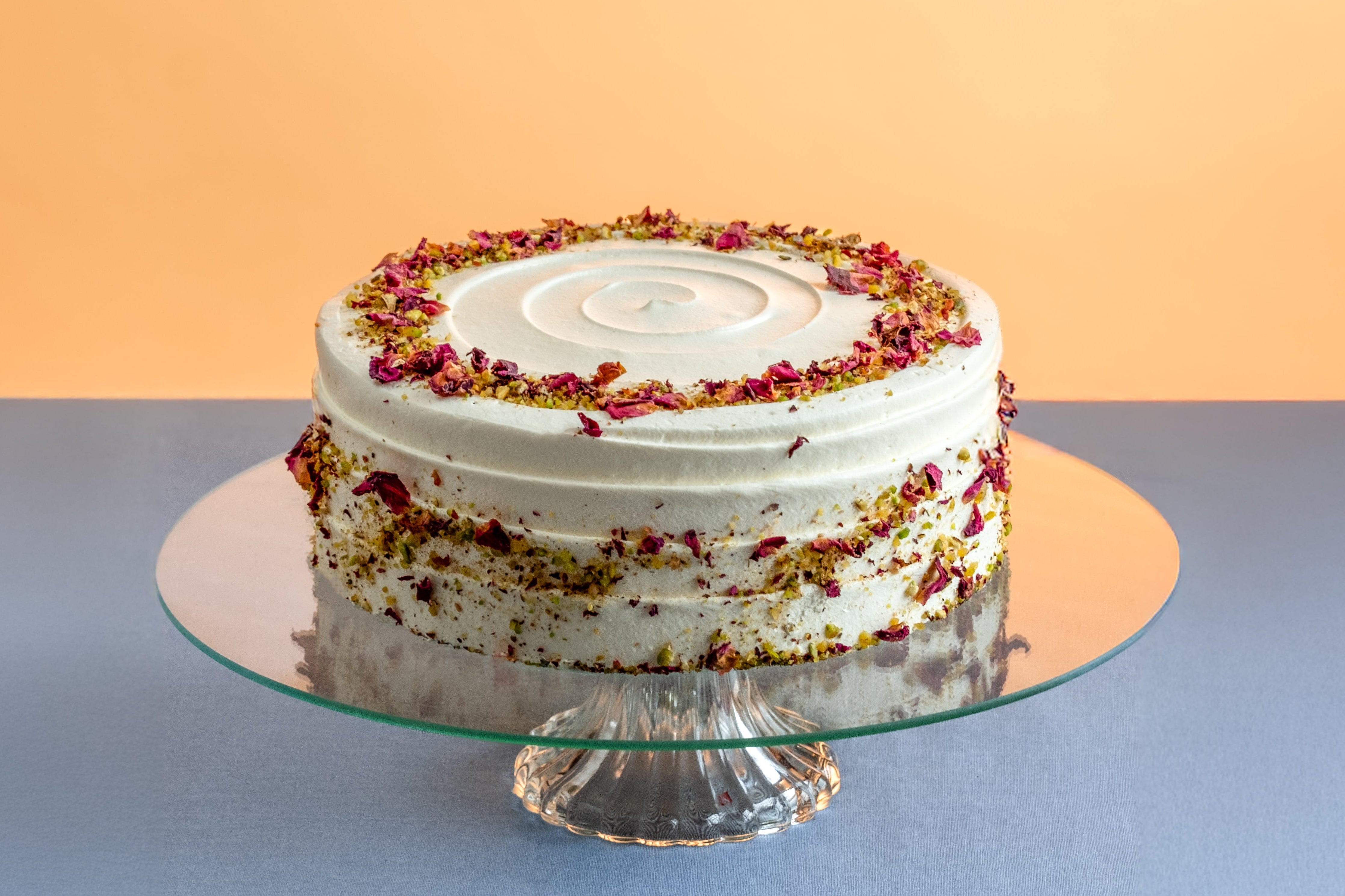 Pistachio and rose petal cake