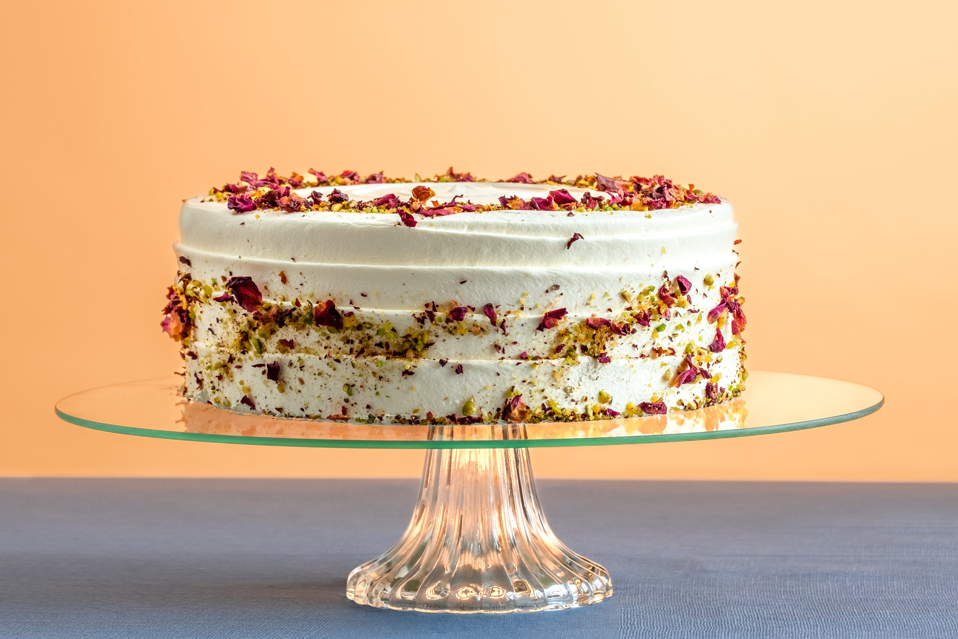 Pistachio and rose petal cake