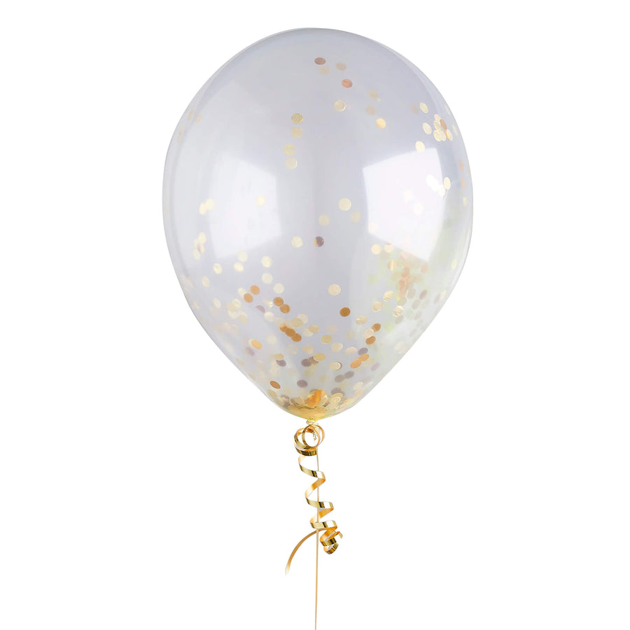 Gold Confett Filled 12" Latex Balloons 5 Pack