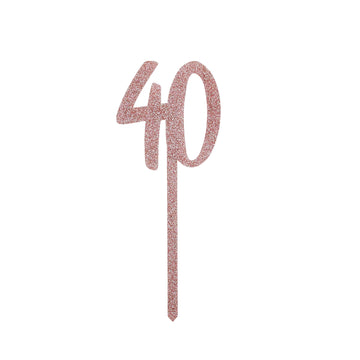 Rose Gold Glitter Acrylic '40' Cake Topper