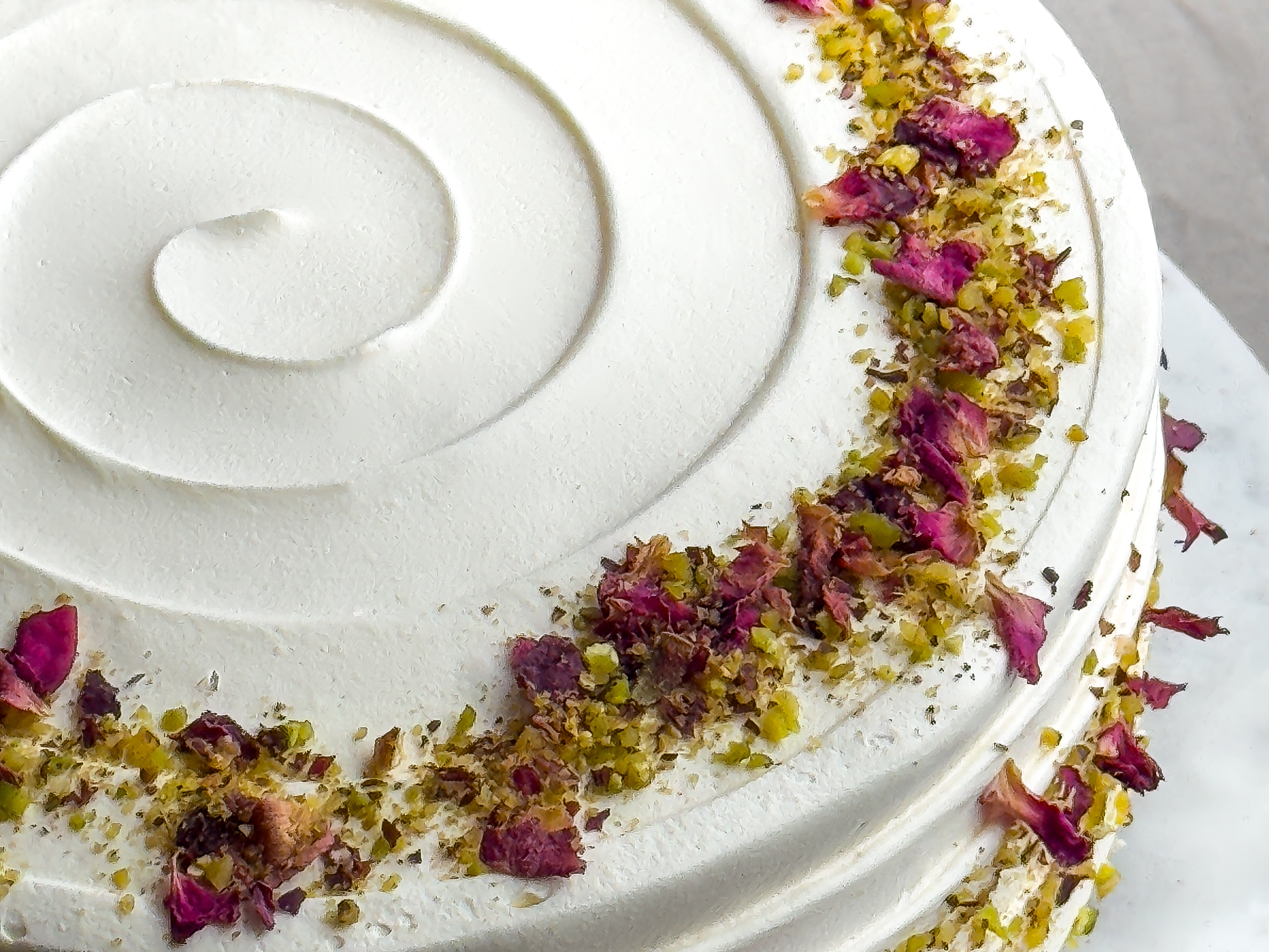 Pistachio and rose petal cake