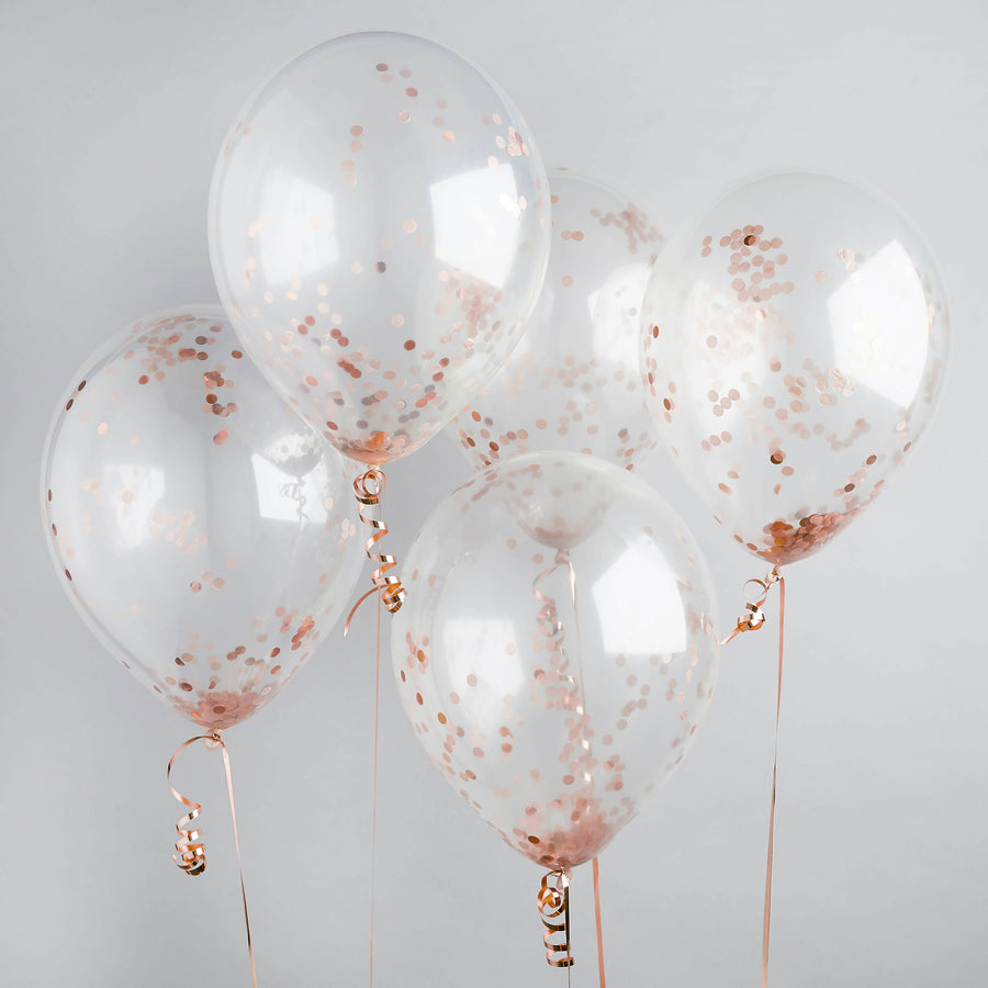 Rose Gold Confett Filled 12" Latex Balloons 5 Pack